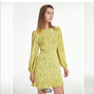 Commense Yellow Puff Sleeve Floral Dress